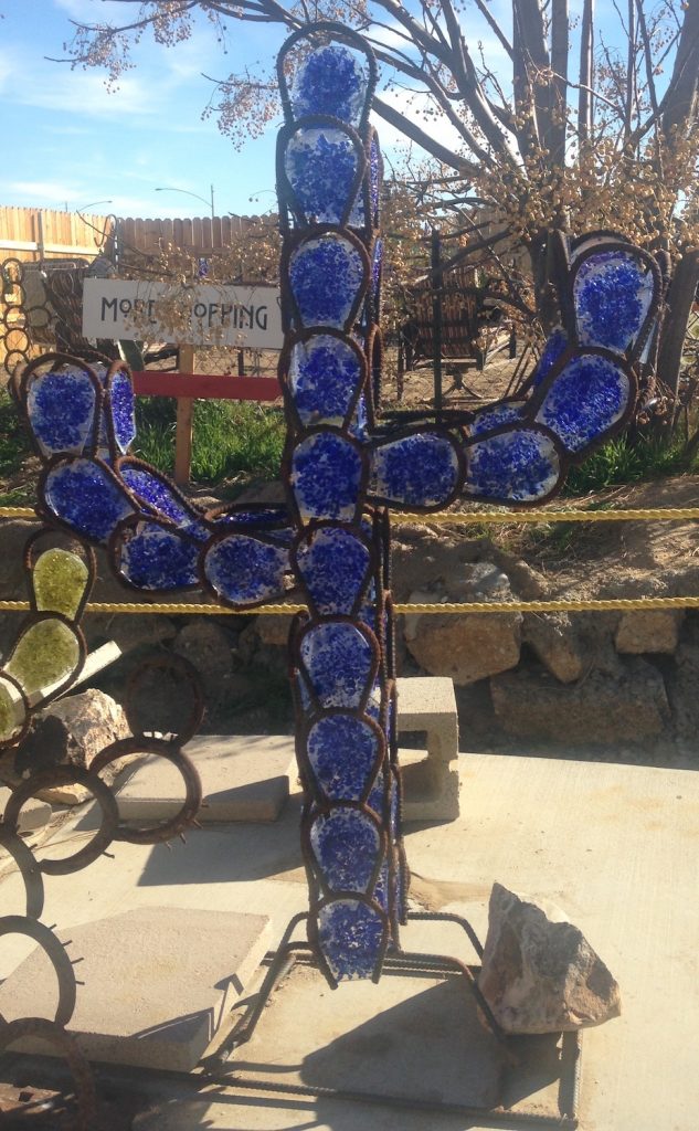 Recycled glass cactus sculpture