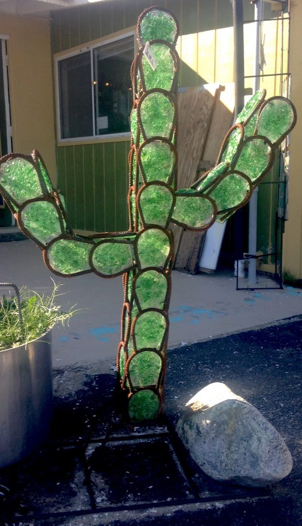 Recycled glass desert cactus sculpture