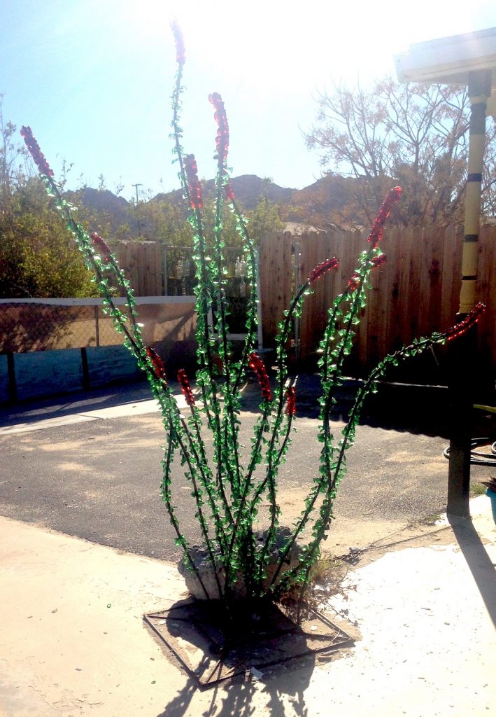 Recycled glass sculpture of Ocotillo cactus